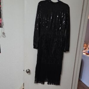 Elegant Black Sequin Midi Dress